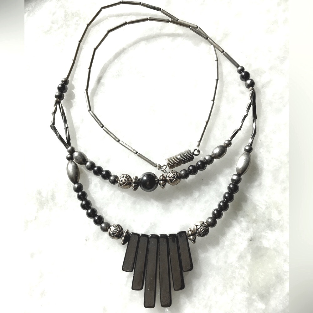 Vintage Hematite Multi-Strand Beaded Necklace